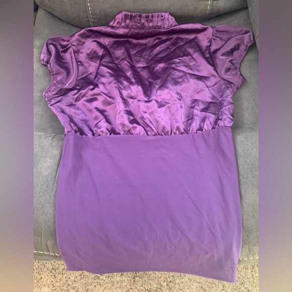 Lot of 2 sz Small tops shirts blouse satin purple retro print - Picture 4 of 9